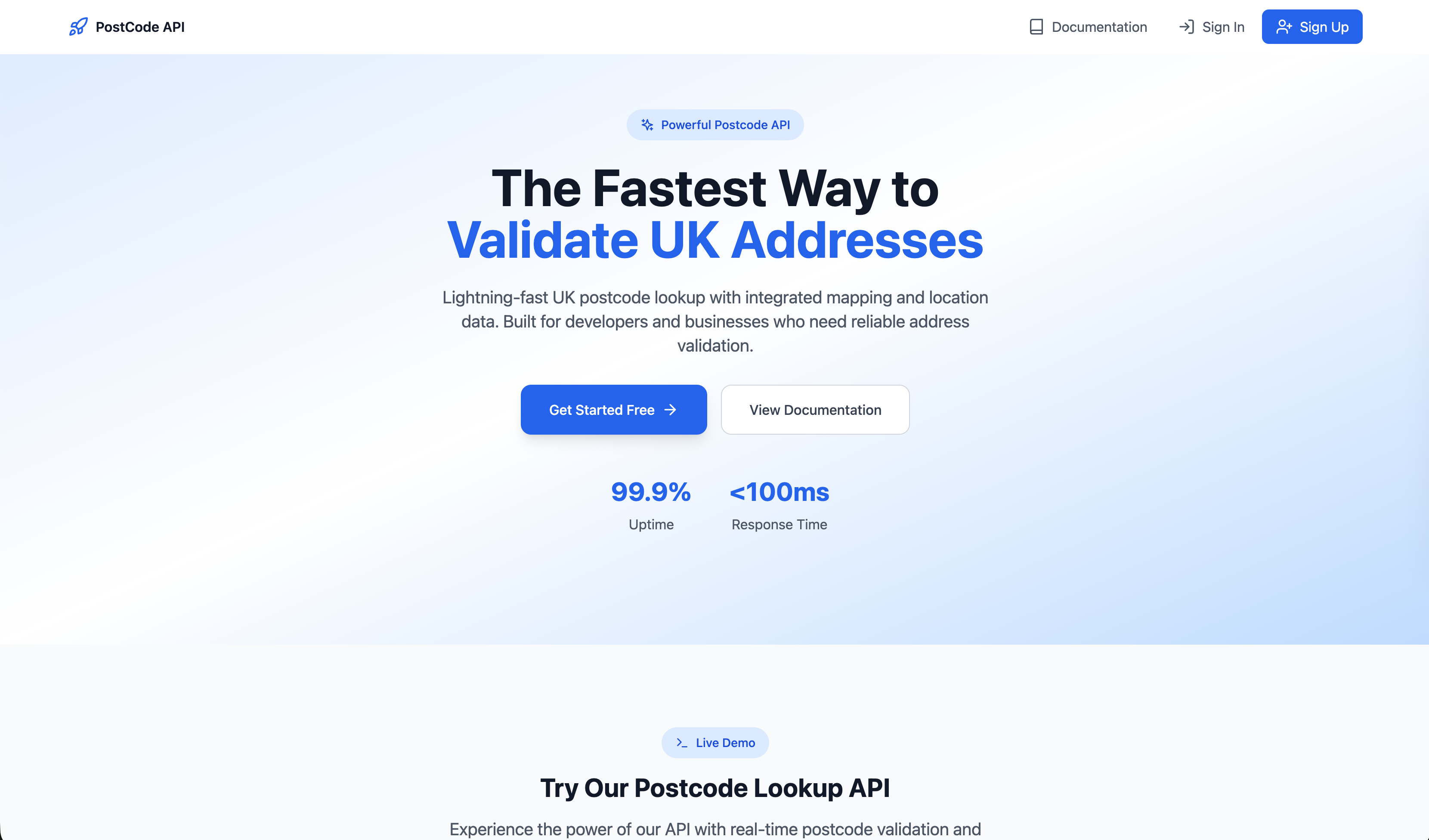 Screenshot of UK Postcode API
